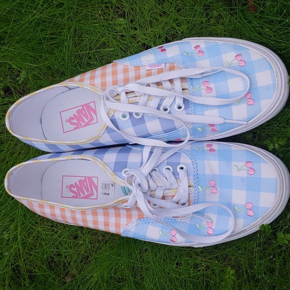 Vans Shoes - Like New Vans Gingham Embroidered Cherry, Women 12, Men 10.5